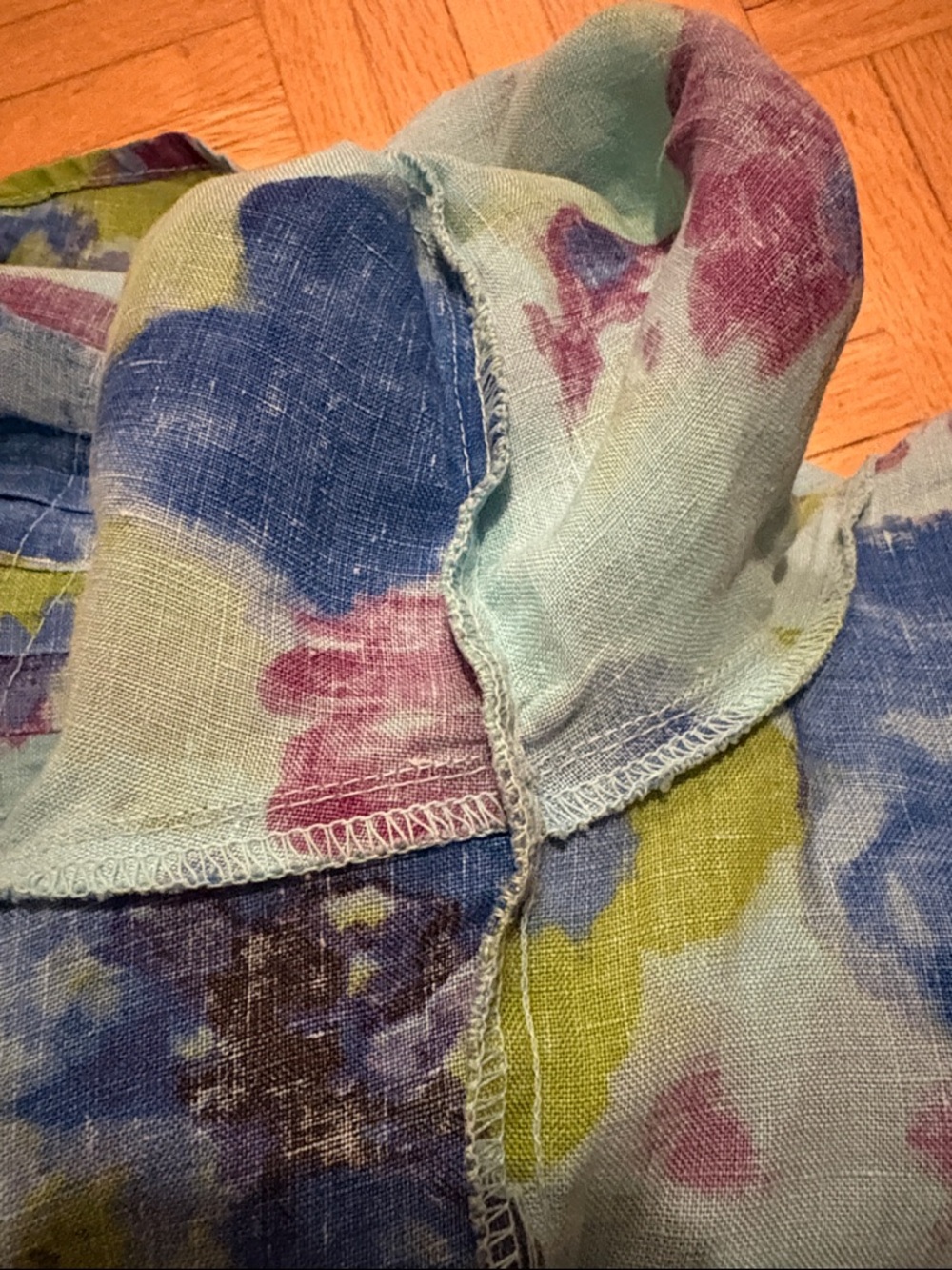 Click Floral Button-Up Sheer Blouse in Aqua, Blue, Green & Magenta - Picture 8 of 10